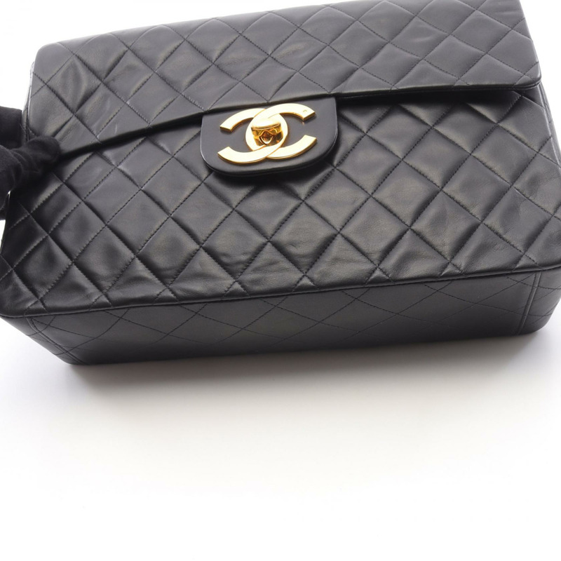 CHANEL Jumbo Matelasse 34 單翻蓋單肩包 小羊皮 黑 二手 GHW-7
