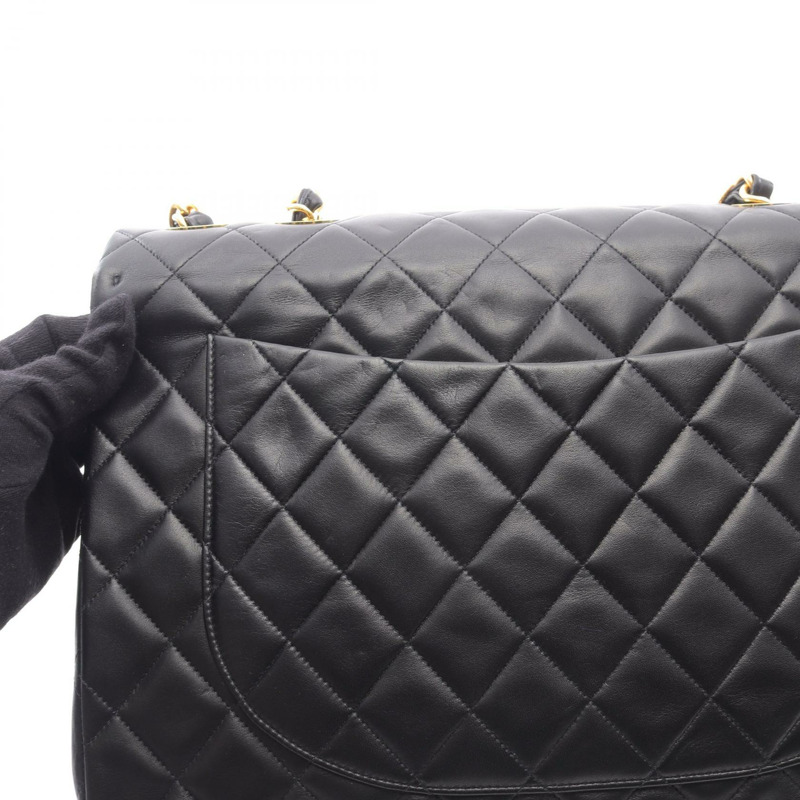CHANEL Jumbo Matelasse 34 單翻蓋單肩包 小羊皮 黑 二手 GHW-8