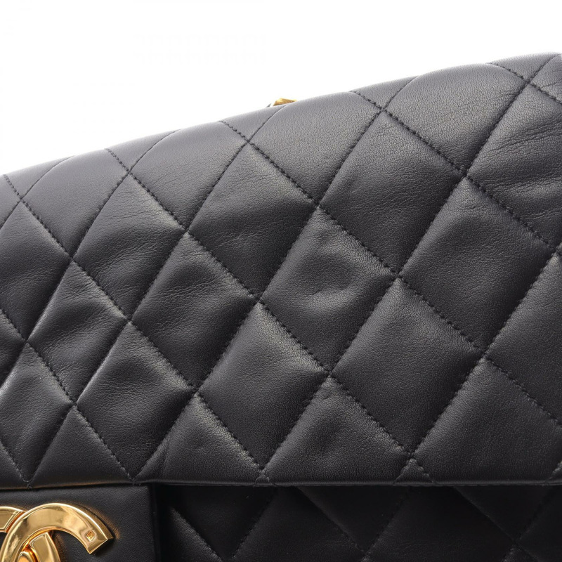 CHANEL Jumbo Matelasse 34 單翻蓋單肩包 小羊皮 黑 二手 GHW-10