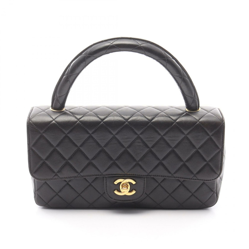 CHANEL Matelasse Parent 手提包 羔羊皮 綿羊皮 黑色 二手 GHW CC-0