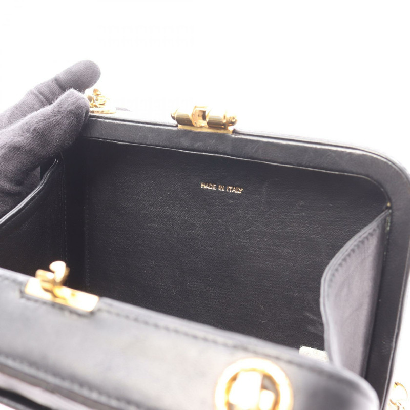 CHANEL COCO 馬克鑽石縫線單肩包小羊皮黑二手女款 GHW-6