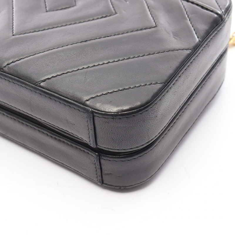 CHANEL COCO 馬克鑽石縫線單肩包小羊皮黑二手女款 GHW-11