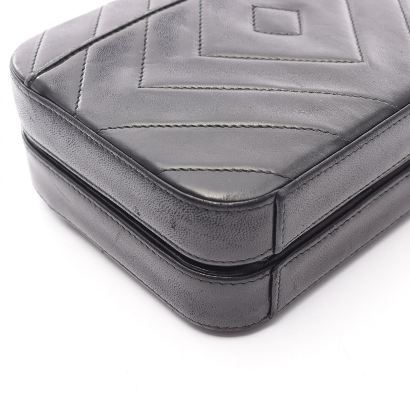 CHANEL COCO 馬克鑽石縫線單肩包小羊皮黑二手女款 GHW-12