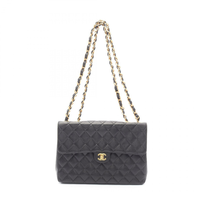 CHANEL Jumbo Matelasse 30 鏈條單肩包 A28600 皮革黑色二手女款 GHW-0
