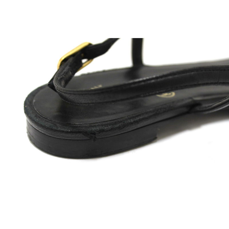 Chanel Black & White Leather Camellia Thong Sandals Size 37C-10