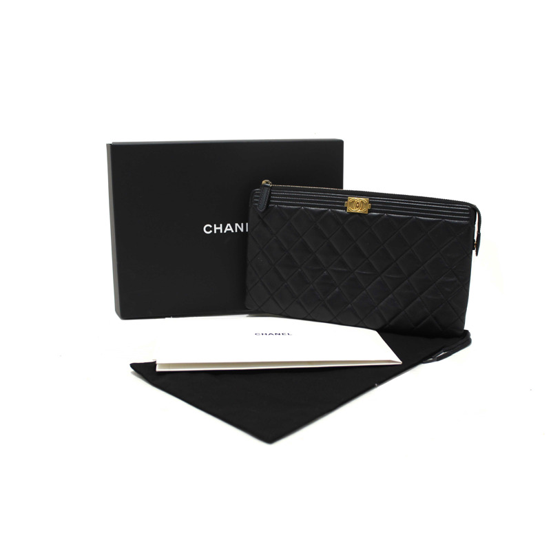 Chanel Black Lambskin Quilted Small Boy Zipped Pouch-1