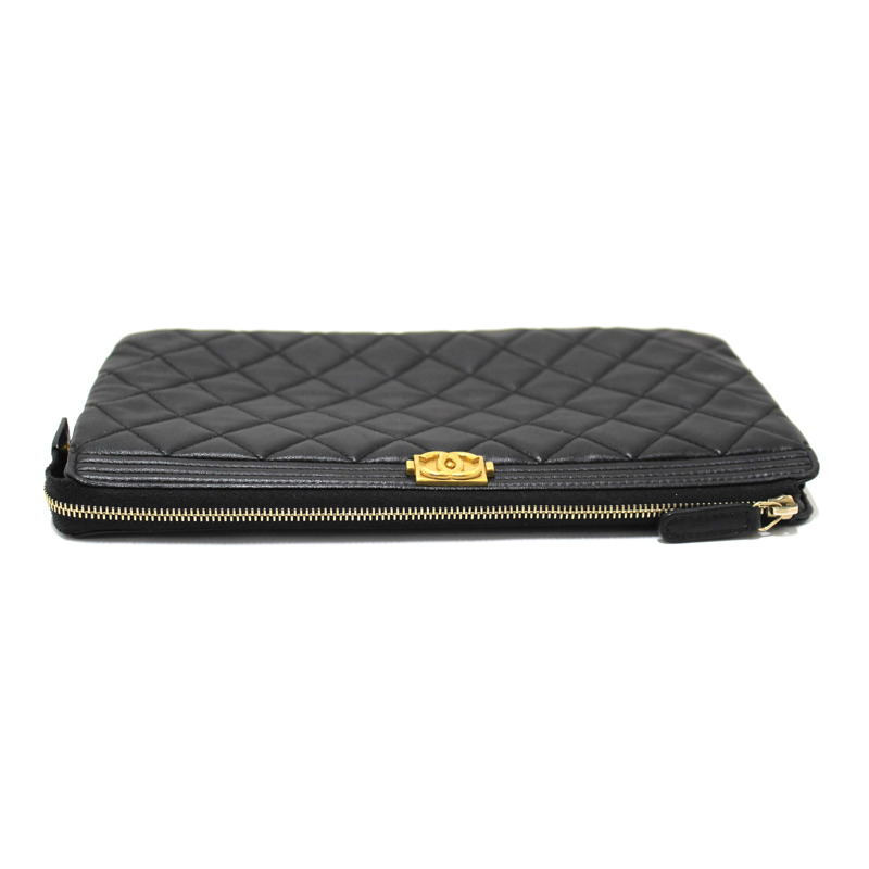 Chanel Black Lambskin Quilted Small Boy Zipped Pouch-6