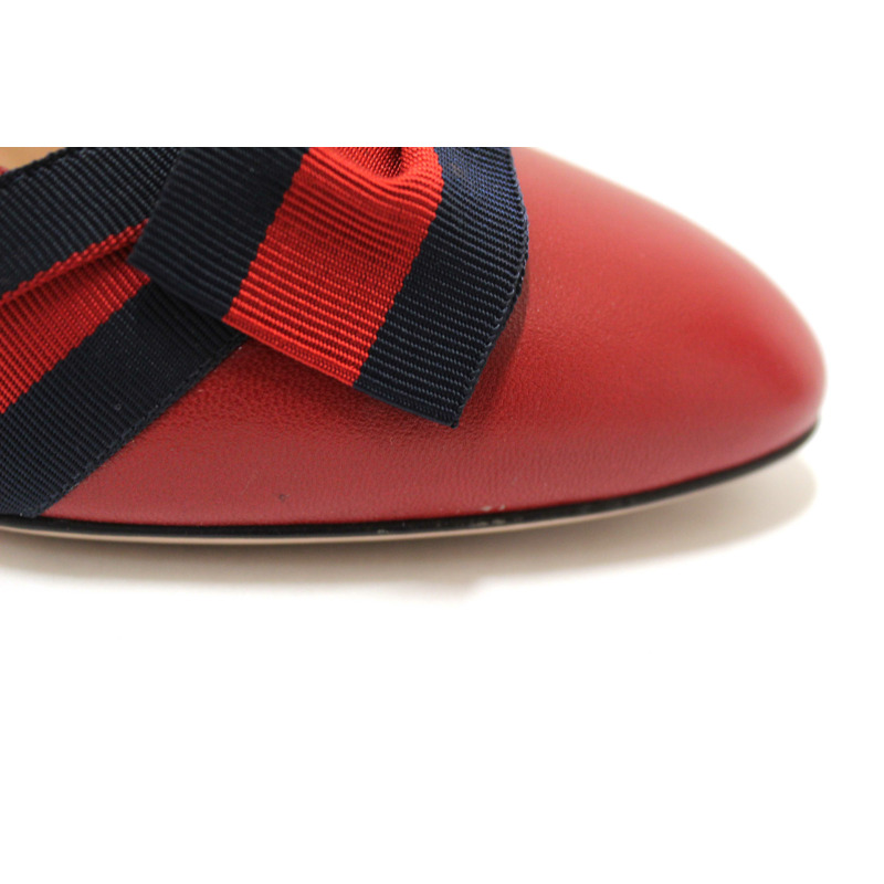Gucci Red Smooth Calfskin Leather Web Bow Malaga Pumps Size 39-9