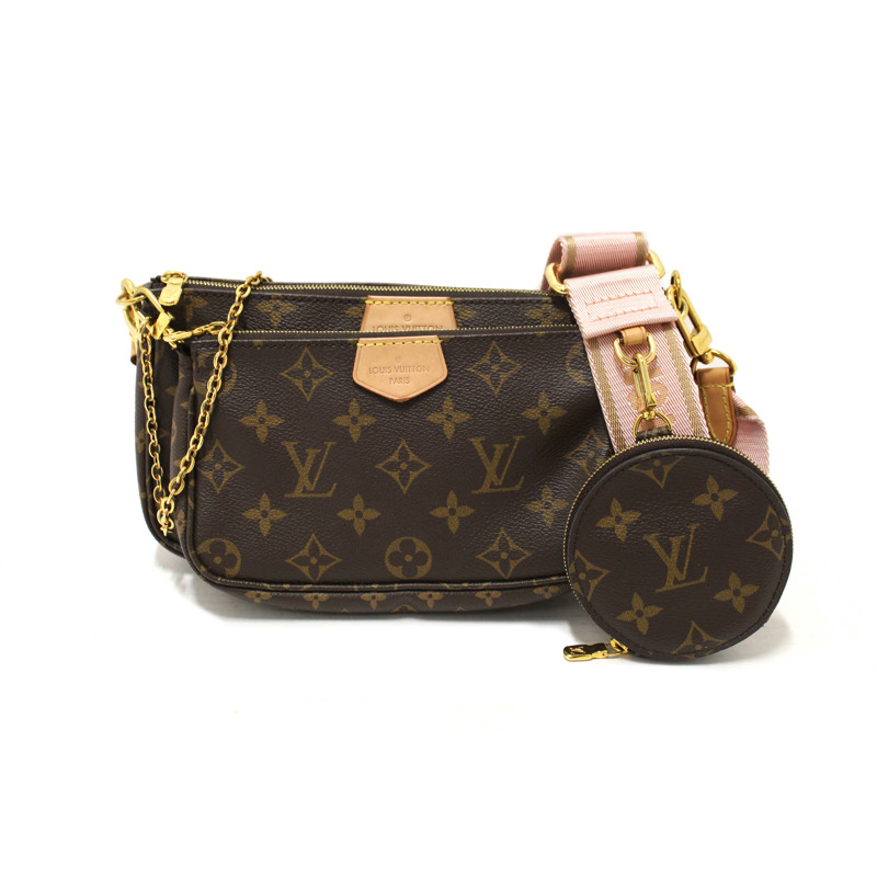 Louis Vuitton Classic Monogram Khaki Pink Strap Multi-Pochette Accessoires Bag-0