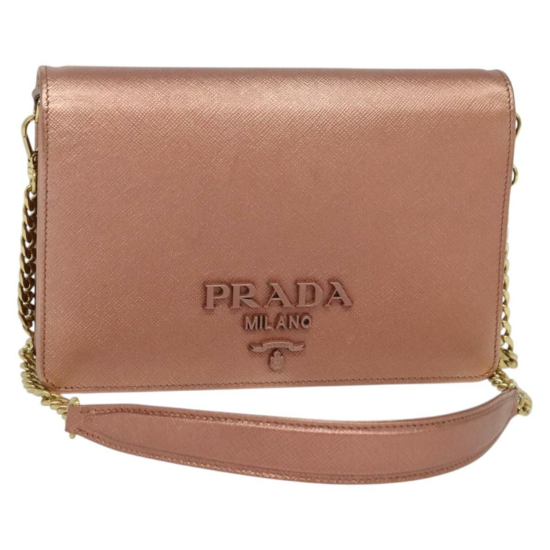 【日本直送】PRADA 鏈條單肩包 皮革 粉紅色 金色 正品 127990-0