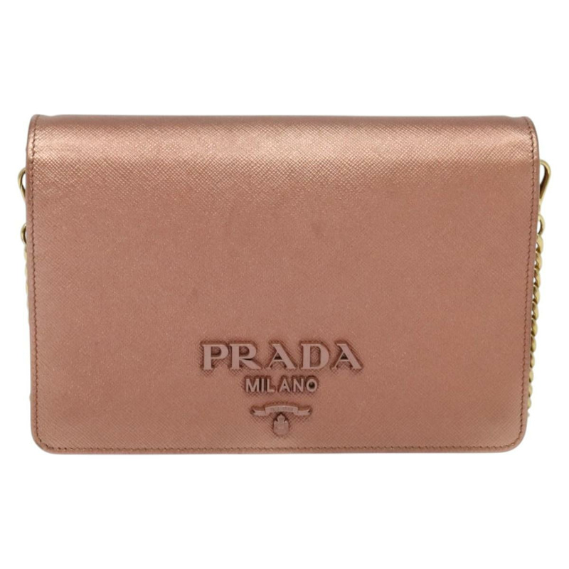 【日本直送】PRADA 鏈條單肩包 皮革 粉紅色 金色 正品 127990-12