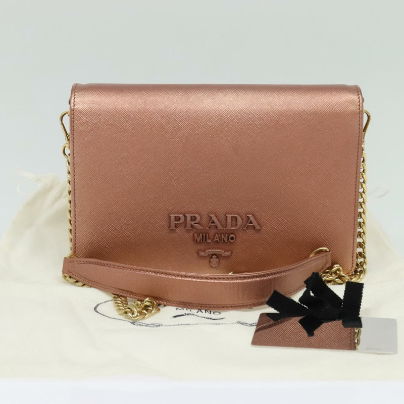 【日本直送】PRADA 鏈條單肩包 皮革 粉紅色 金色 正品 127990-25