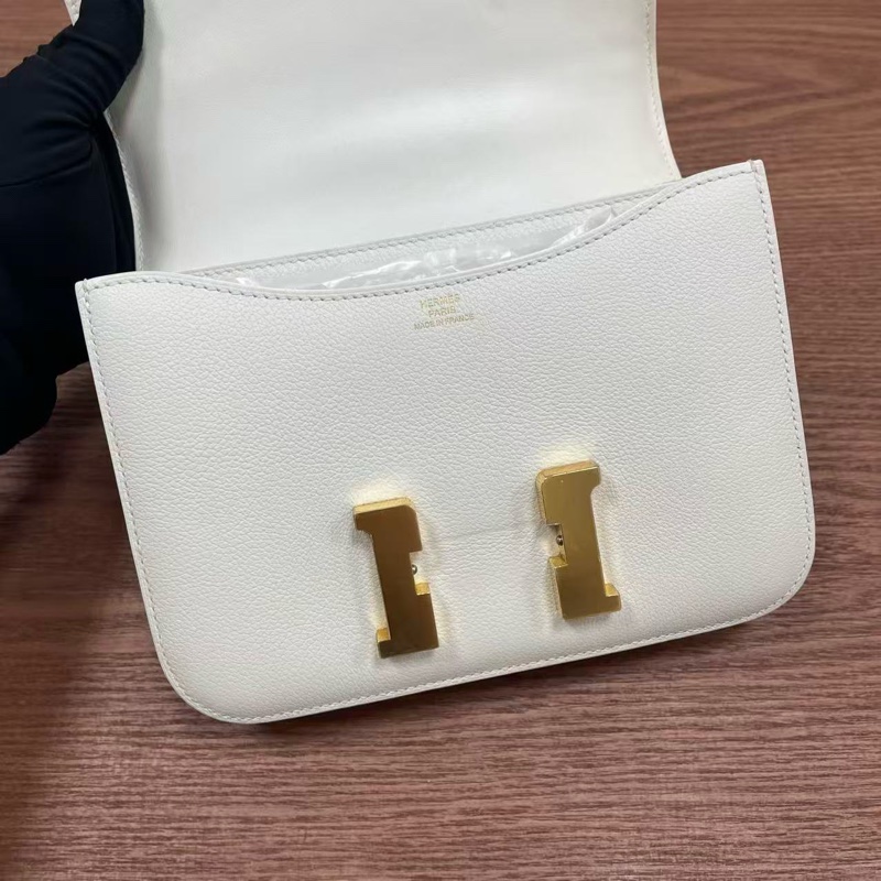 Hold🌈Hermes🧡Mini Constance 19🌟01純白色金扣🌟98新🌟全套有單🌈evercolor皮🌟-1