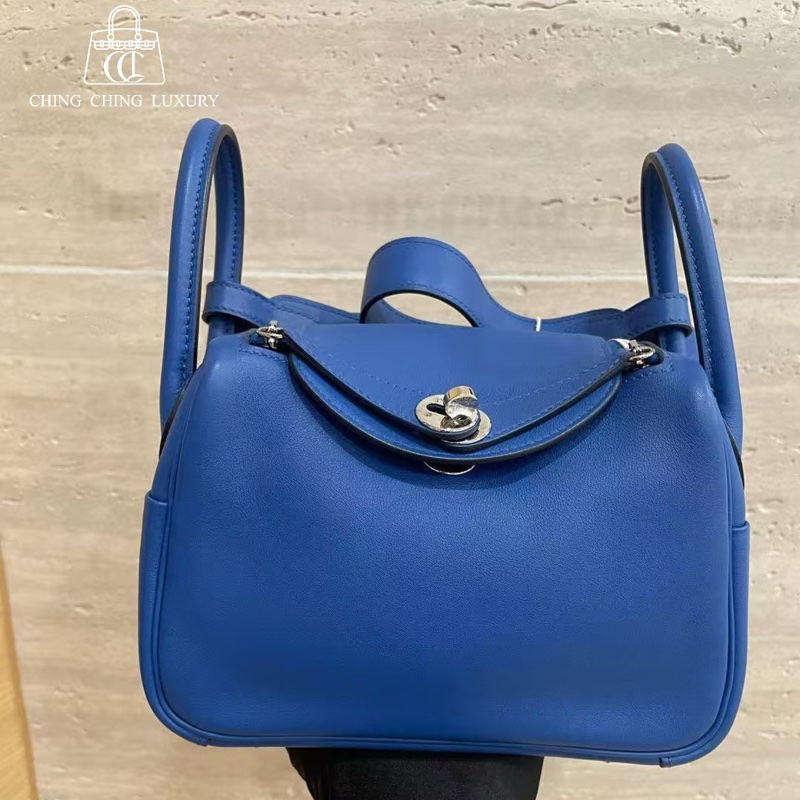 🌈Hermes💙Mini Lindy一代💙法國藍內拼寶石藍🌟99新🌈Swift皮🌟-0