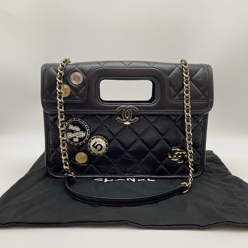CHANEL 限量琺瑯扣肩背斜背公事包26.5*19*5.5 98新配件塵袋-0