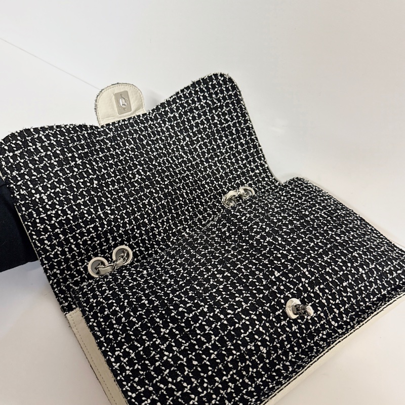 CHANEL A66258 CF30 黑白斜紋軟呢口蓋包鏈條包 30CM-15
