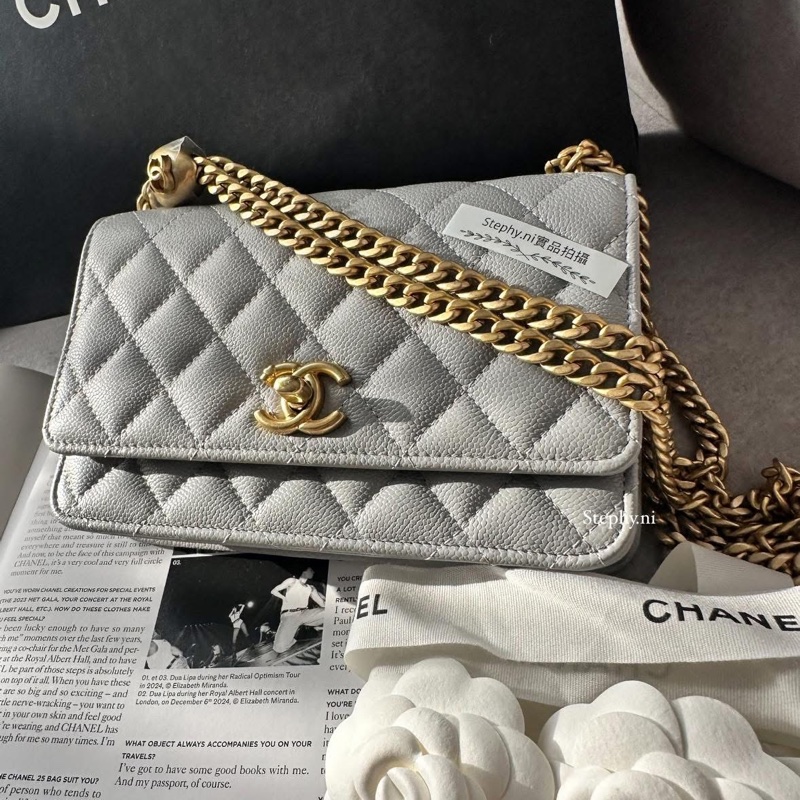 全拍拍最佛_暫售出 限時最後降✨Chanel 香奈兒愛心調節扣WOC金鍊𝘅荔枝牛灰 芯片款 全新全配✨-15