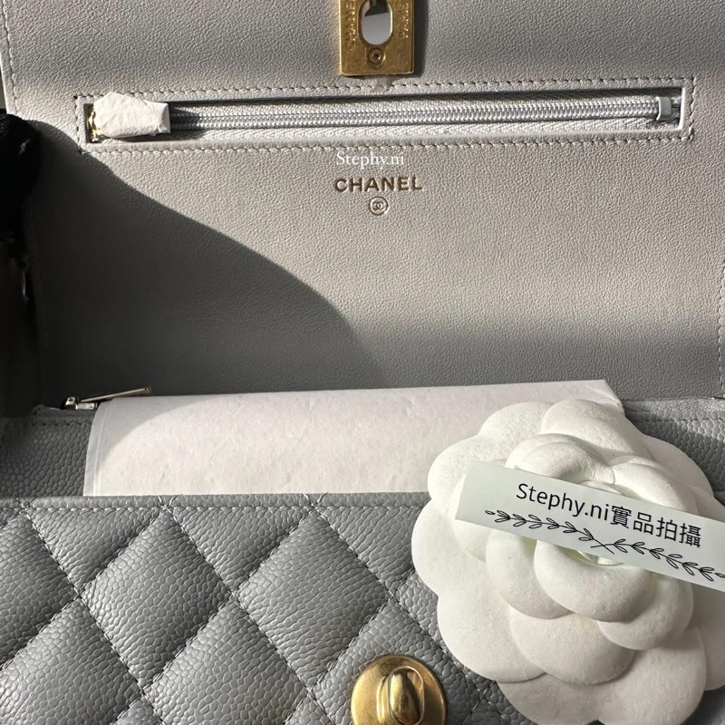 全拍拍最佛_暫售出 限時最後降✨Chanel 香奈兒愛心調節扣WOC金鍊𝘅荔枝牛灰 芯片款 全新全配✨-28