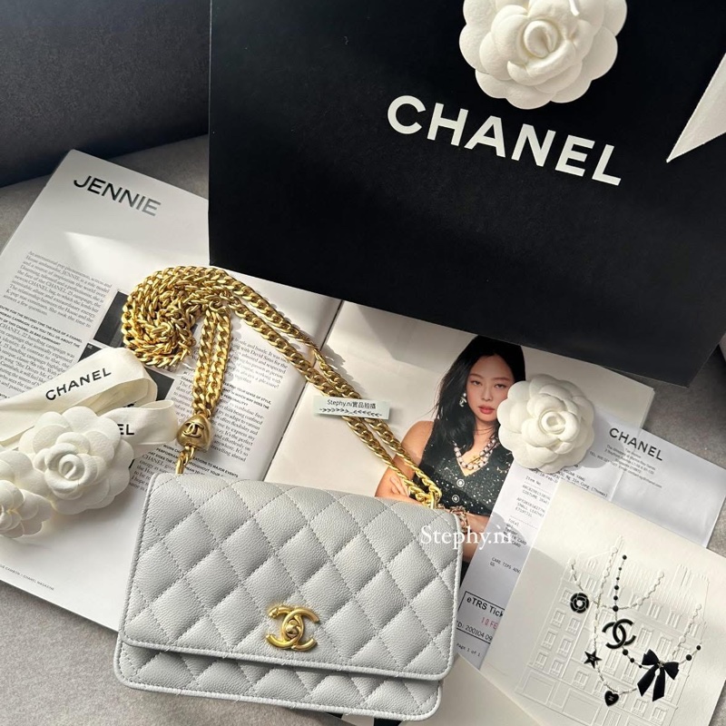 全拍拍最佛_暫售出 限時最後降✨Chanel 香奈兒愛心調節扣WOC金鍊𝘅荔枝牛灰 芯片款 全新全配✨-34