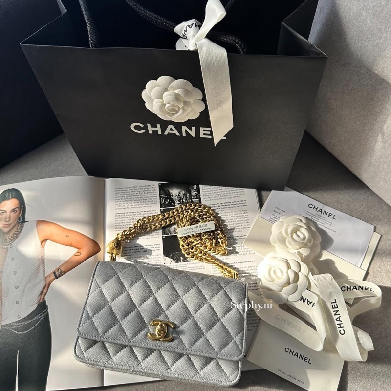 全拍拍最佛_暫售出 限時最後降✨Chanel 香奈兒愛心調節扣WOC金鍊𝘅荔枝牛灰 芯片款 全新全配✨-35