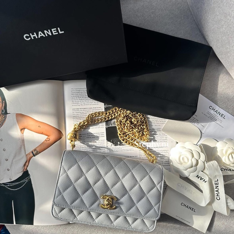全拍拍最佛_暫售出 限時最後降✨Chanel 香奈兒愛心調節扣WOC金鍊𝘅荔枝牛灰 芯片款 全新全配✨-38