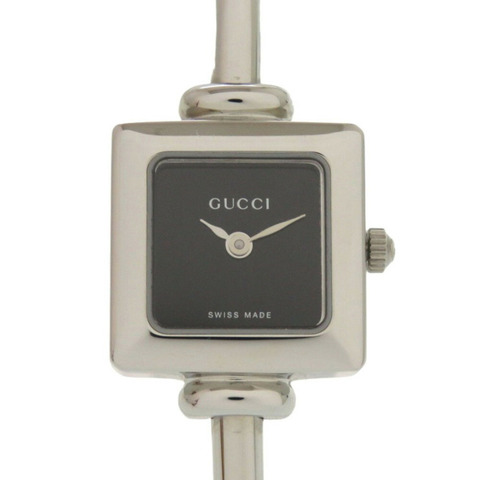 類似新品 Gucci 1900L 不鏽鋼黑色和銀色錶盤石英錶 1058GUCCI