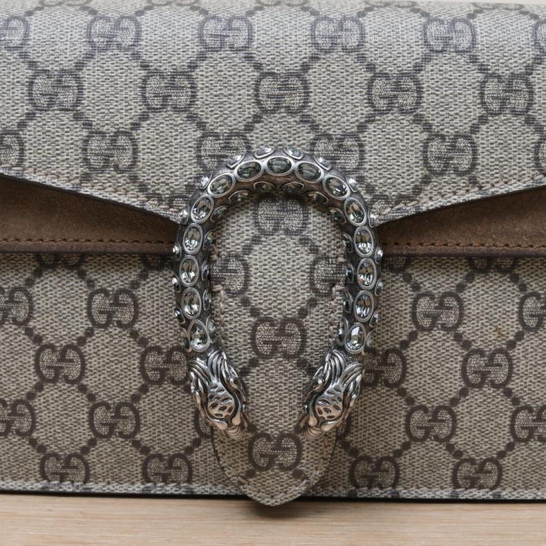 GUCCI Dionysus酒神小號25老花PVC鑽扣肩背包-4