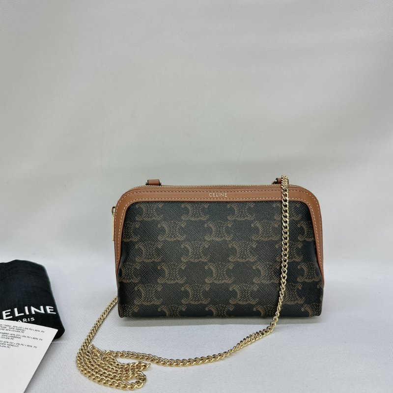 CELINE 全新老花帆布鍊帶包-0