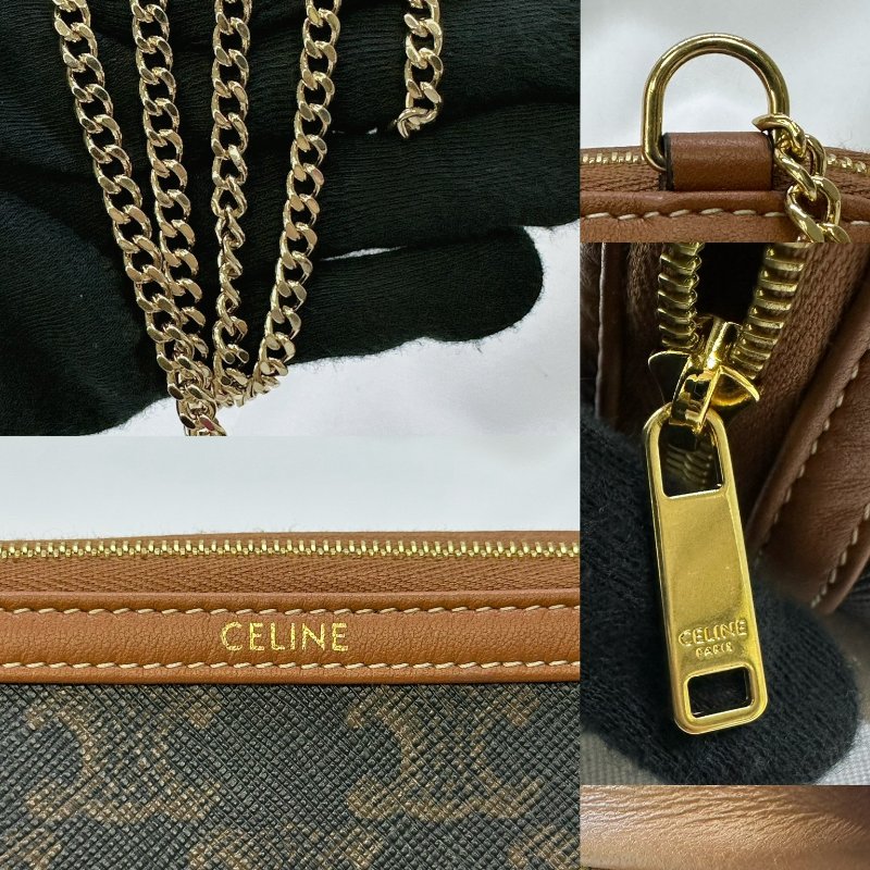CELINE 全新老花帆布鍊帶包-4