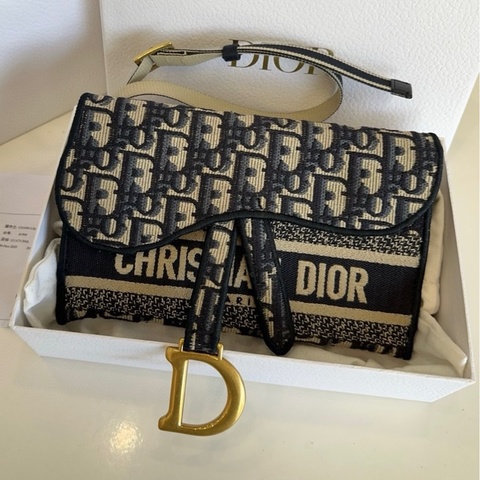 Dior迪奧 saddle老花刺繡胸包斜挎包 尺寸約21×13 附件:原廠盒 塵袋