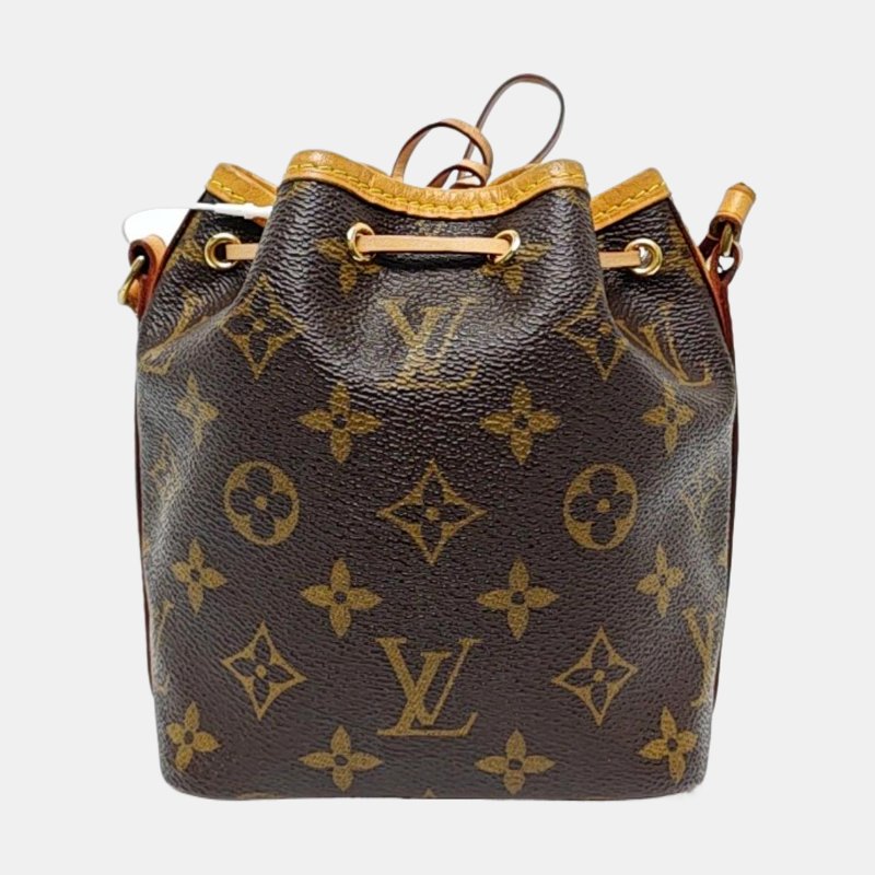 LOUIS VUITTON NÉONOÉ Nano 棕色塗層帆布老花水桶包肩背包斜背包 金色五金-4