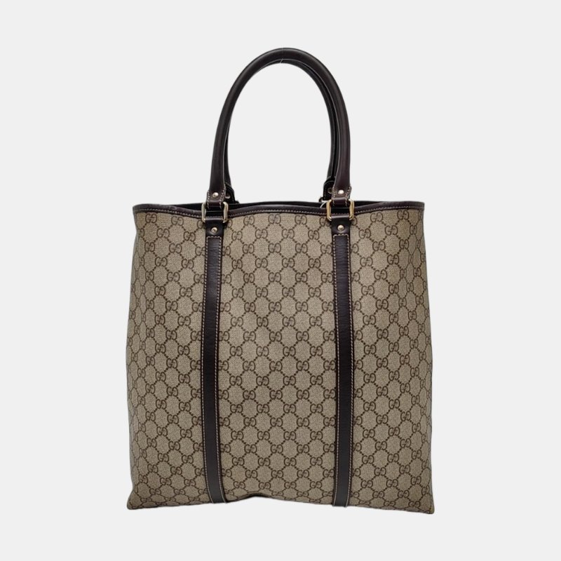 GUCCI 托特包 卡其色塗層帆布老花手提包-4