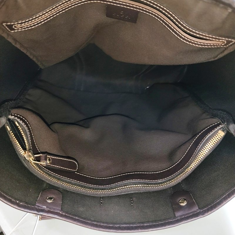 GUCCI 托特包 卡其色塗層帆布老花手提包-6