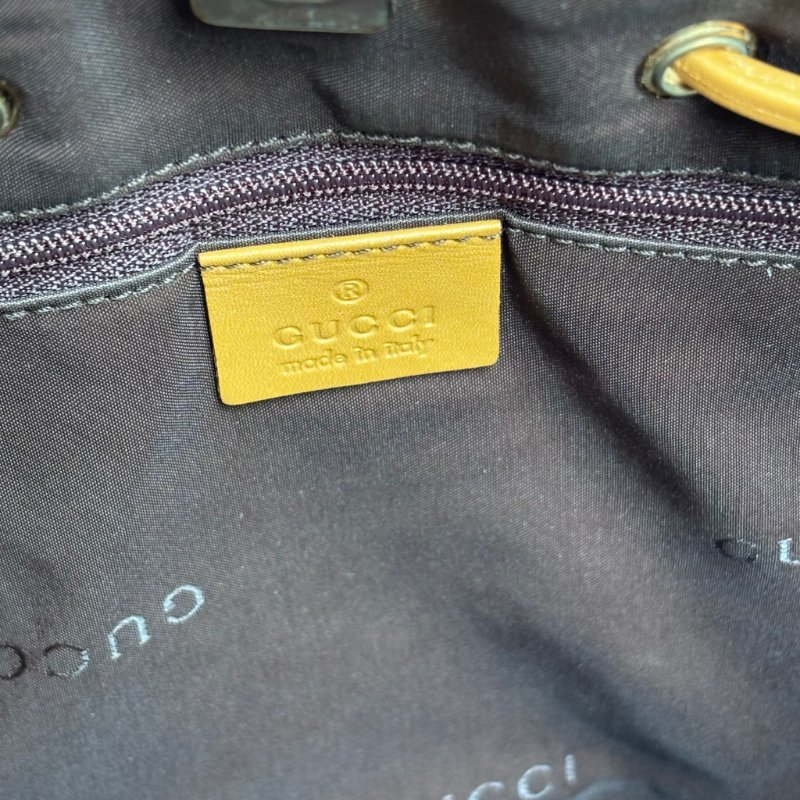 ::GUCCI:: 米色烏木色GG帆布拼接焦糖色牛皮金釦肩背包 手提包 托特包-21