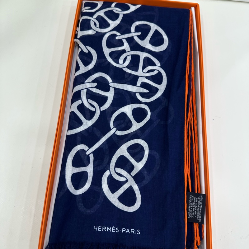 Hermes 薄款純棉 圍巾 頸巾 閒置-2