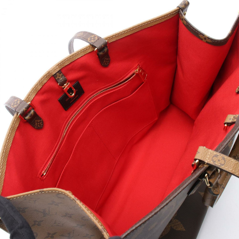 Louis Vuitton On the Go GM 手提包，PVC 塗佈帆布 Monogram Giant Reverse，女款，棕色/米色，M44576-2