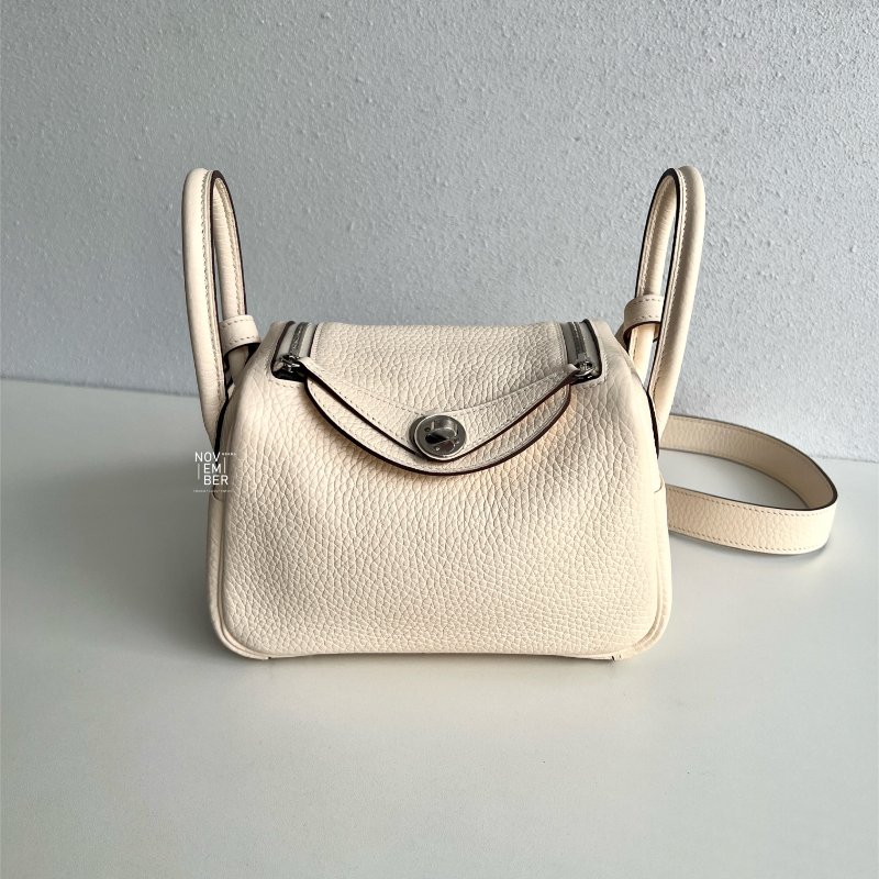 全新全配有購證💖 Hermès 愛馬仕 Mini Lindy 奶油白銀釦-0