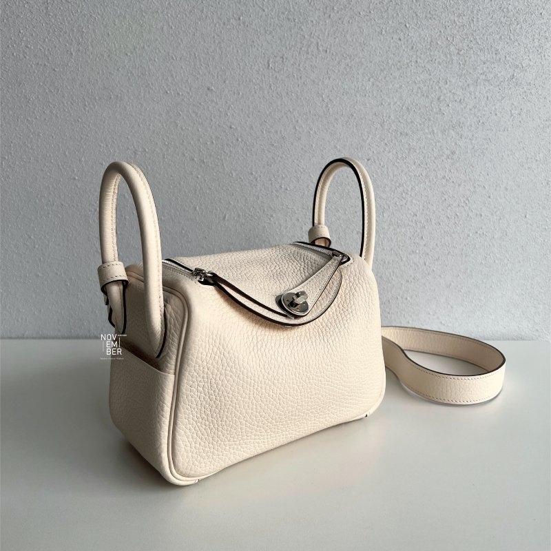 全新全配有購證💖 Hermès 愛馬仕 Mini Lindy 奶油白銀釦-1