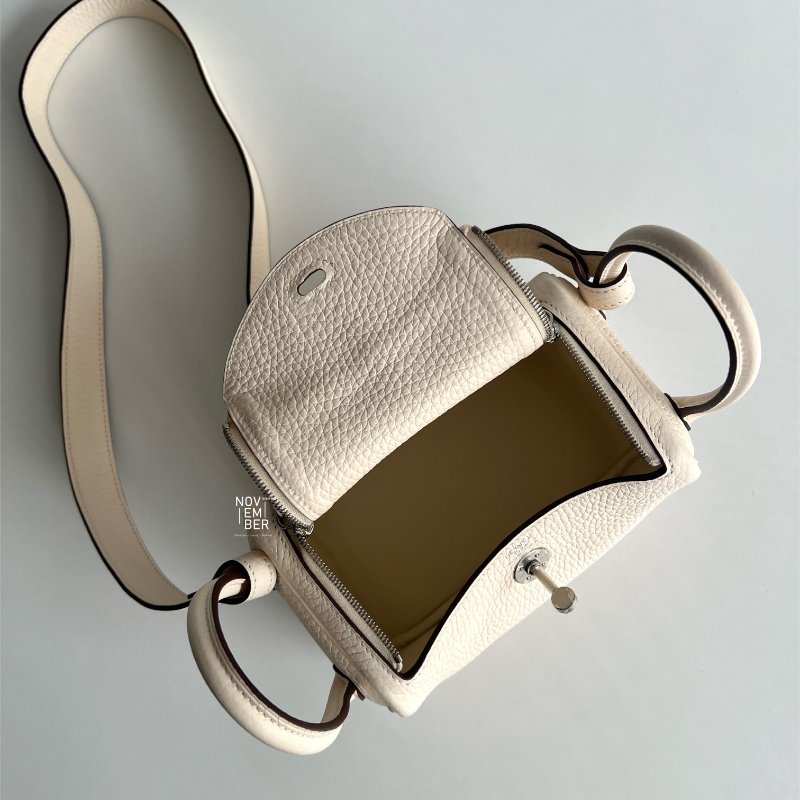 全新全配有購證💖 Hermès 愛馬仕 Mini Lindy 奶油白銀釦-3