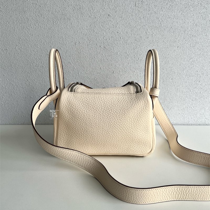 全新全配有購證💖 Hermès 愛馬仕 Mini Lindy 奶油白銀釦-5