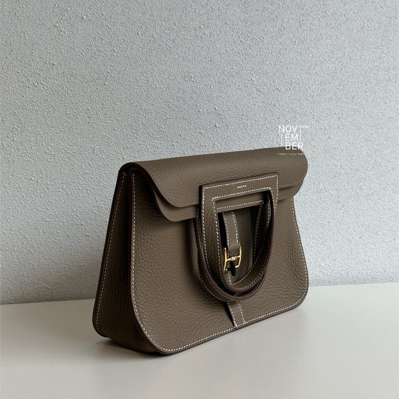 全新全配有購證💖 Hermès 愛馬仕 Halzan25 大象灰金釦-1