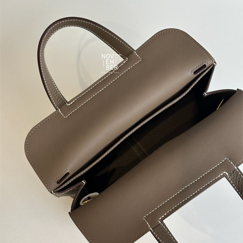 全新全配有購證💖 Hermès 愛馬仕 Halzan25 大象灰金釦-7