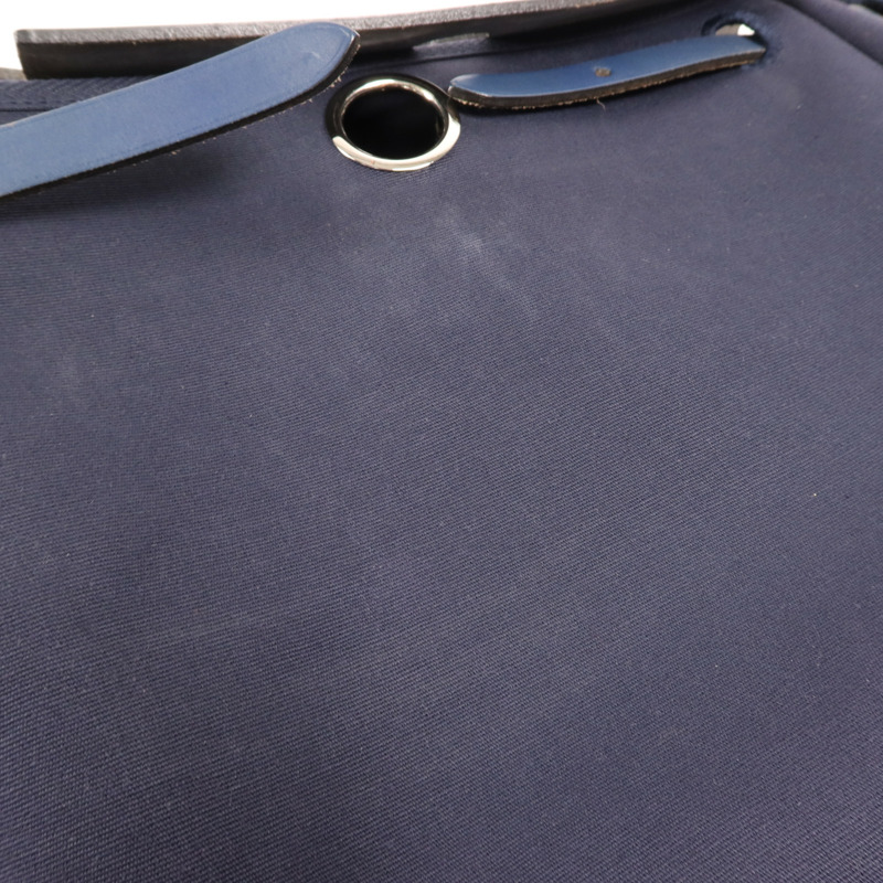 HERMES 帆布/皮革Herbag Backpack銀扣背包Navy-14
