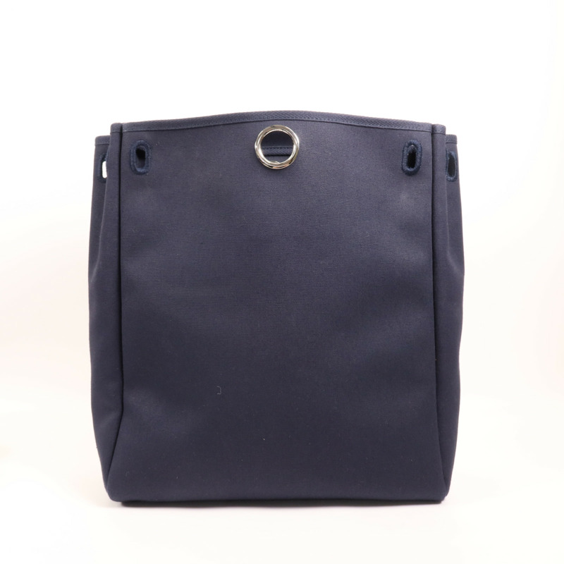 HERMES 帆布/皮革Herbag Backpack銀扣背包Navy-18