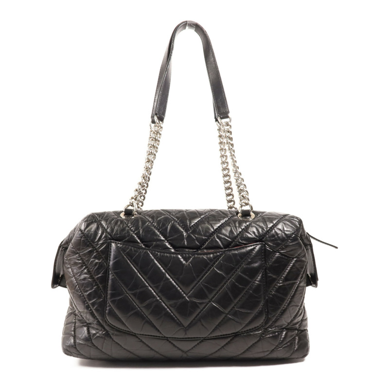 CHANEL 牛皮皮革Tote Bag銀扣肩背袋-1