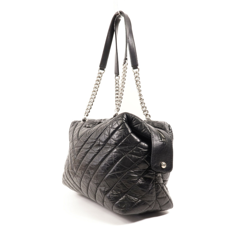 CHANEL 牛皮皮革Tote Bag銀扣肩背袋-2