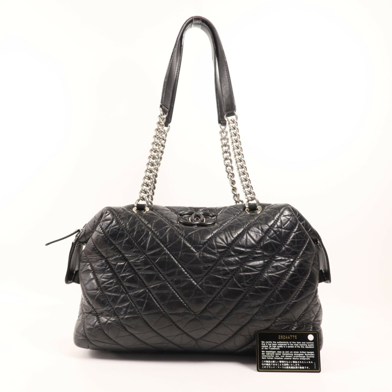 CHANEL 牛皮皮革Tote Bag銀扣肩背袋-19