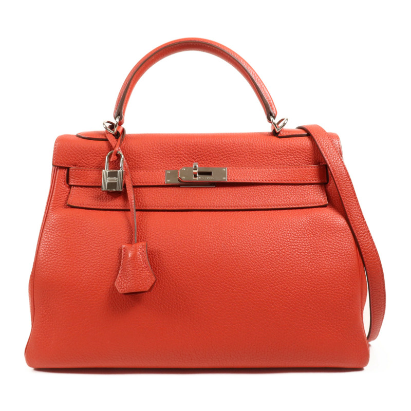 HERMES Clemence皮革Kelly 32銀扣手挽肩背兩用袋Rouge Casaque-0