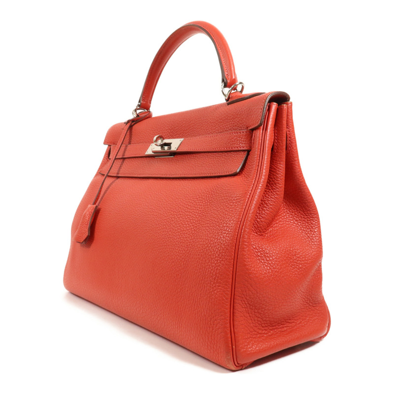 HERMES Clemence皮革Kelly 32銀扣手挽肩背兩用袋Rouge Casaque-2