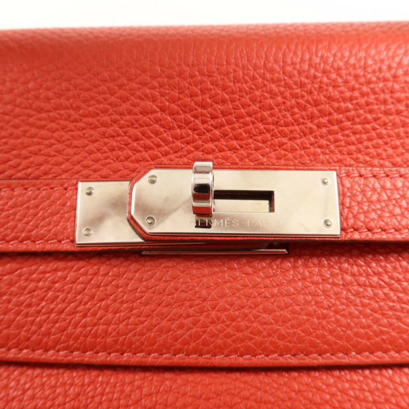 HERMES Clemence皮革Kelly 32銀扣手挽肩背兩用袋Rouge Casaque-5